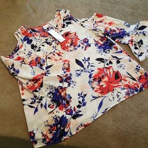 NWT Cold Shoulder Blouse with Bell Sleeves